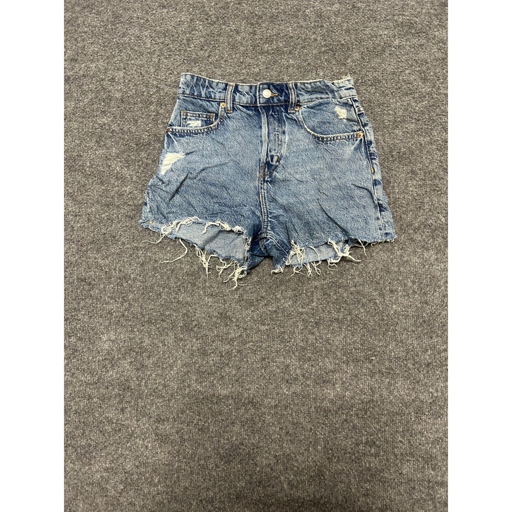H&M Shorts Womens Size 4 Blue Distressed High Waisted Cotton Frayed Hem Denim